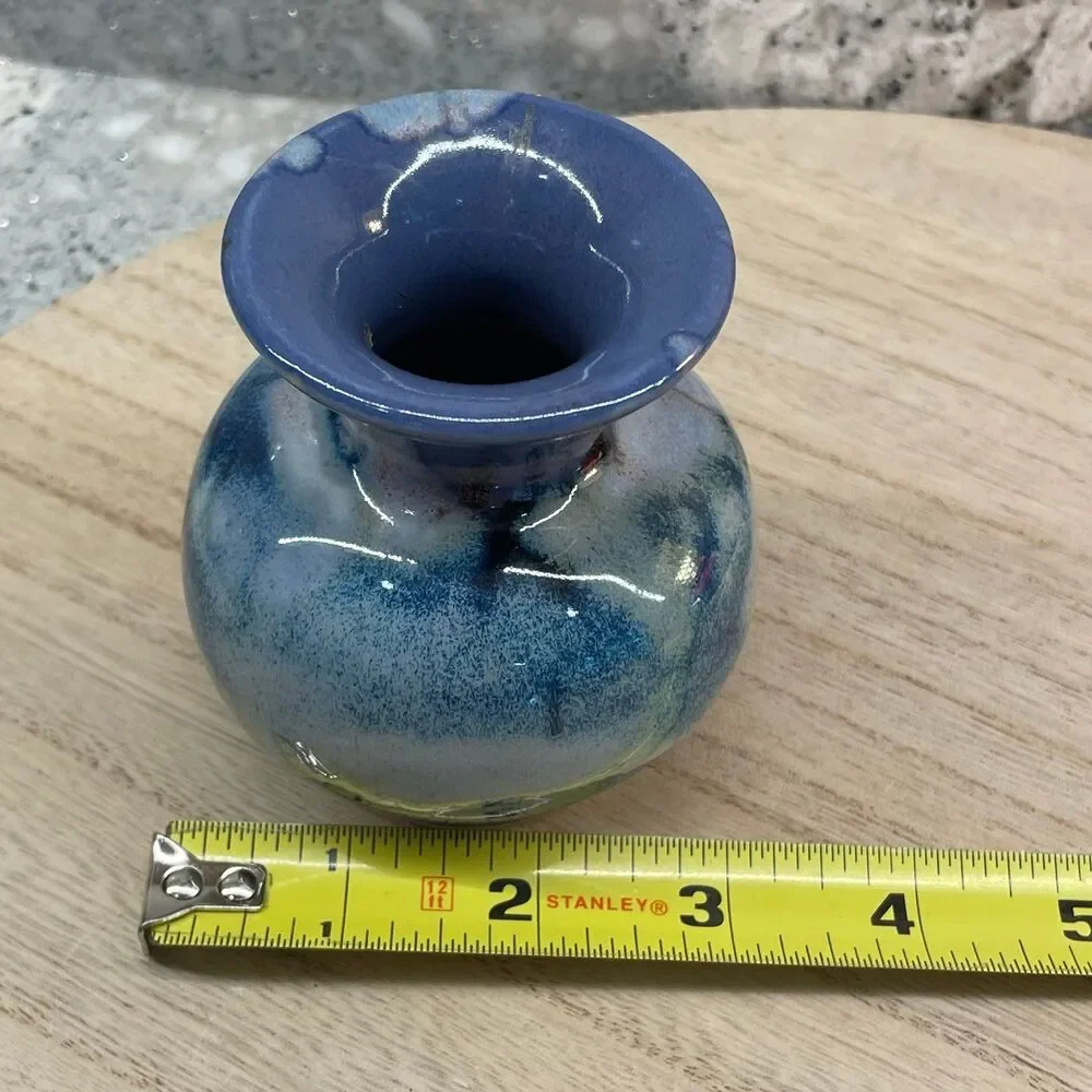 Vintage Signed Miniature Glazed Ceramic Vase - Studio Pottery - Small 3.5 Inch